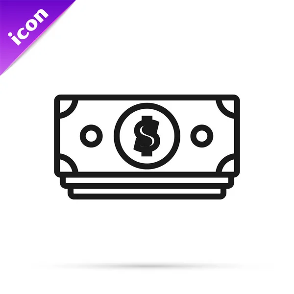 Billetera de línea negra con icono de símbolo de dólar aislado sobre fondo blanco. Icono del bolso. Símbolo de ahorro. Ilustración vectorial — Vector de stock