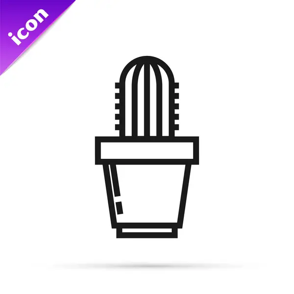 Zwarte lijn Cactus en sappig in pot pictogram geïsoleerd op witte achtergrond. Planten groeien in een pot. Plantenteken. Vector Illustratie — Stockvector