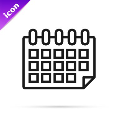 Siyah çizgi takvim simgesi beyaz arkaplanda izole edildi. Olay hatırlatma sembolü. Vektör İllüstrasyonu