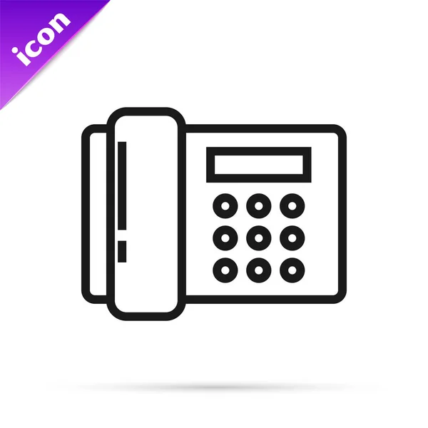 Linea nera Icona telefonica isolata su sfondo bianco. Telefono fisso. Illustrazione vettoriale — Vettoriale Stock