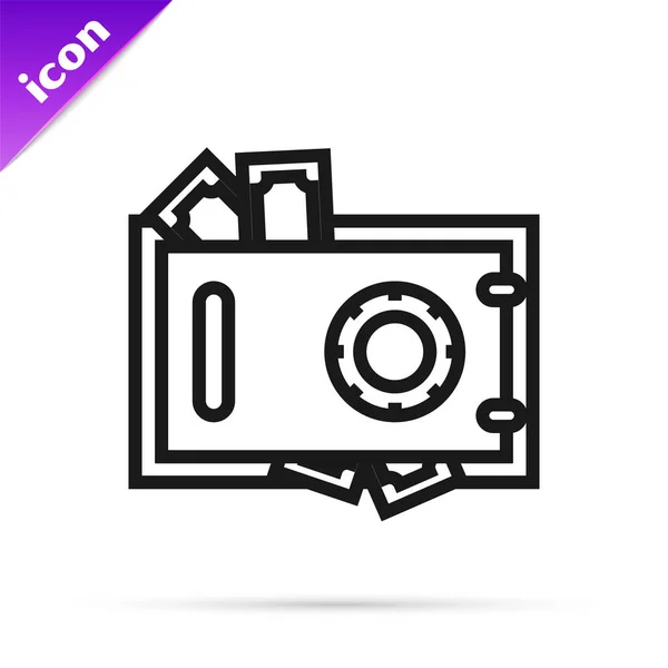 Black line Safe and money icon isolated on white background. The door safe a bank vault with a combination lock. Reliable Data Protection. Vector Illustration — Stock Vector
