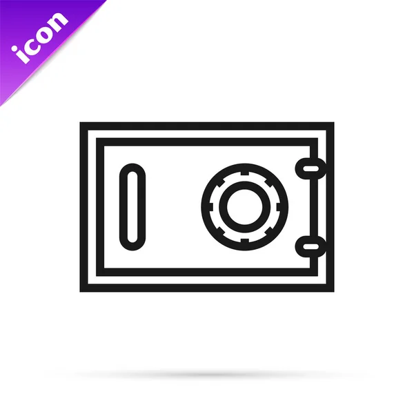 Línea negra Icono seguro aislado sobre fondo blanco. La puerta caja fuerte una bóveda del banco con una cerradura combinada. Protección de datos fiable. Ilustración vectorial — Vector de stock