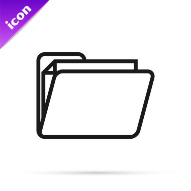 Beyaz arkaplanda siyah çizgi dosya klasörü simgesi izole edildi. Muhasebe klasörü sembolü. Muhasebe yönetimi. Vektör İllüstrasyonu