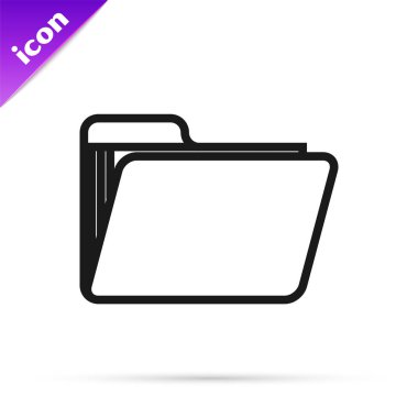 Beyaz arkaplanda siyah çizgi dosya klasörü simgesi izole edildi. Muhasebe klasörü sembolü. Muhasebe yönetimi. Vektör İllüstrasyonu