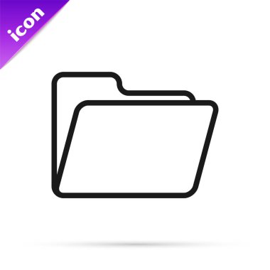 Beyaz arkaplanda siyah çizgi dosya klasörü simgesi izole edildi. Muhasebe klasörü sembolü. Muhasebe yönetimi. Vektör İllüstrasyonu