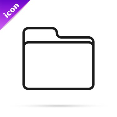 Beyaz arkaplanda siyah çizgi dosya klasörü simgesi izole edildi. Muhasebe klasörü sembolü. Muhasebe yönetimi. Vektör İllüstrasyonu