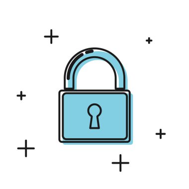 Beyaz arka planda yalıtılmış Siyah Kilit simgesi. Asma kilit işareti. Güvenlik, güvenlik, koruma, gizlilik kavramı. Vektör İllüstrasyonu