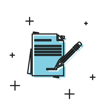 Siyah Boş defter ve beyaz arka plan üzerinde izole silgi simgesi ile kalem. Kağıt ve kalem. Vektör İllüstrasyonu