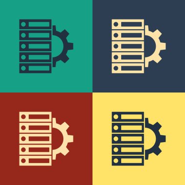 Renk Sunucusu ve dişli simgesi renk arka planda yalıtılmış. Uygulama, servis konsepti, ayar seçenekleri, bakım, onarım, sabitleme ayarlama. Vintage tarzı çizim. Vektör İllüstrasyonu