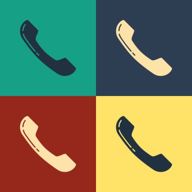 Renkli Telefon ahizesimgesi renk arka planda yalıtılmış. Telefon tabelası. Vintage tarzı çizim. Vektör İllüstrasyonu