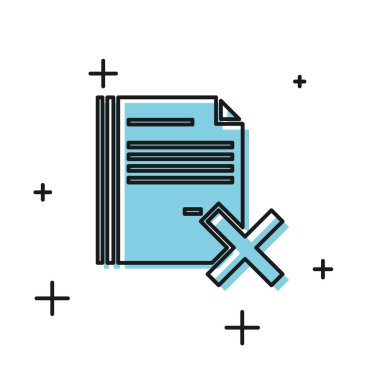 Siyah Sil dosya belge simgesi beyaz arka planda yalıtılmış. Reddedilen belge simgesi. Kağıt üzerinde çapraz. Vektör İllüstrasyonu