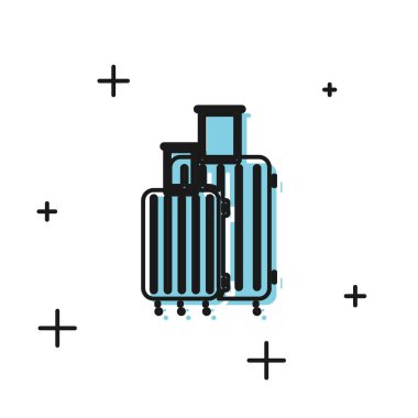 Seyahat simgesi için siyah bavul beyaz arkaplanda izole edildi. Seyahat bagaj tabelası. Seyahat bagaj ikonu. Vektör İllüstrasyonu