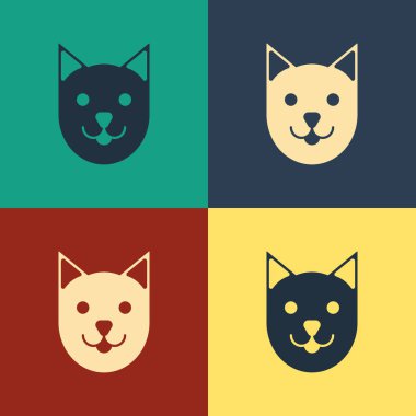 Renk arka planda yalıtılmış Renkli Kedi simgesi. Vintage tarzı çizim. Vektör İllüstrasyonu