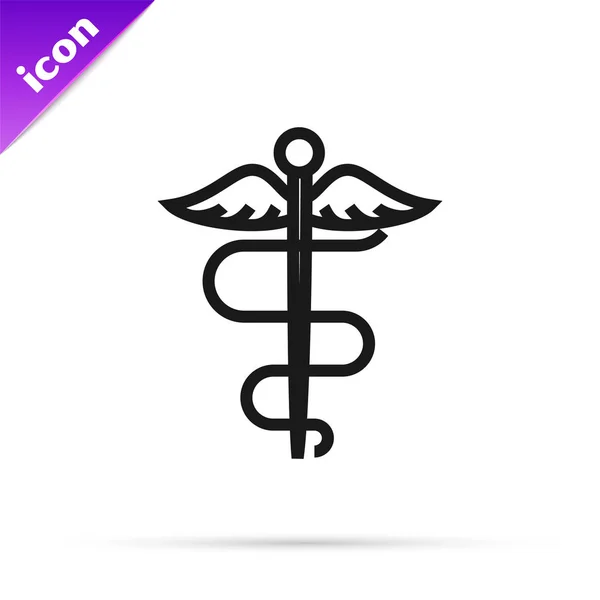 Black line Caduceus snake medical symbol icon isolated on white background. Medicine and health care. Emblem for drugstore or medicine, pharmacy. Vector Illustration — Stock Vector