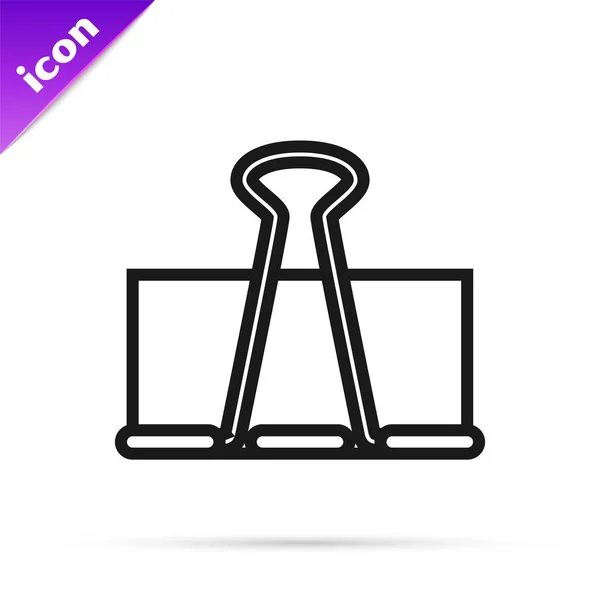 Schwarzes Zeilenbinderclip-Symbol isoliert auf weißem Hintergrund. Büroklammer. Vektorillustration — Stockvektor