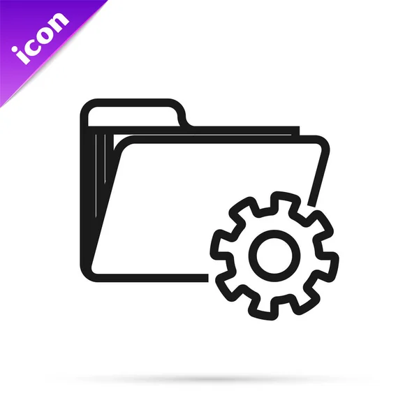 Black line Folder settings with gears icon isolated on white background. Software update, transfer protocol, teamwork tool management. Vector Illustration — Stock Vector