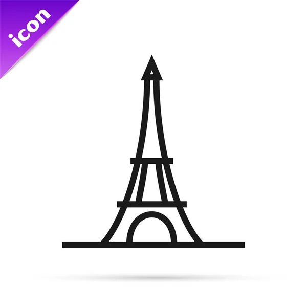 Ligne noire Icône tour Eiffel isolée sur fond blanc. Symbole emblématique France Paris. Illustration vectorielle — Image vectorielle