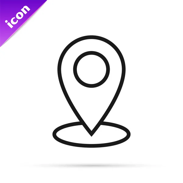 Linea nera Mappa icona pin isolato su sfondo bianco. Navigazione, puntatore, posizione, mappa, GPS, direzione, luogo, bussola, contatto, concetto di ricerca. Illustrazione vettoriale — Vettoriale Stock