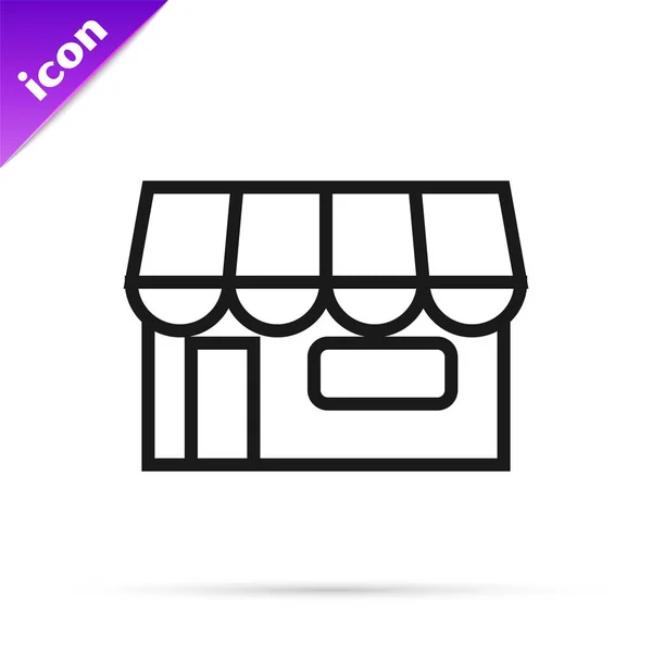 Linha preta Edifício de compras ou ícone de loja de mercado isolado no fundo branco. Construção de loja. Ilustração vetorial —  Vetores de Stock