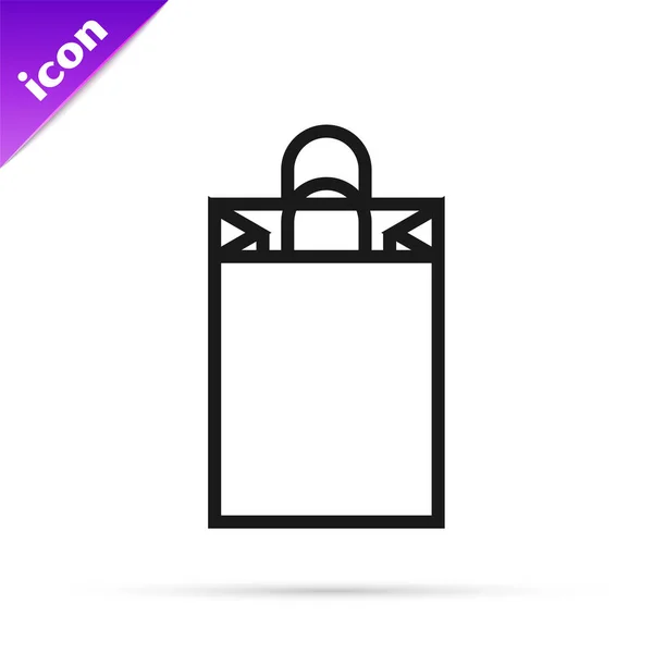 Linha preta ícone saco de compras de papel isolado no fundo branco. Assinatura do pacote. Ilustração vetorial —  Vetores de Stock