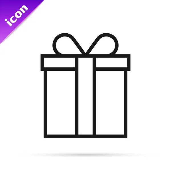 Schwarze Linie Geschenk-Box-Symbol isoliert auf weißem Hintergrund. Vektorillustration — Stockvektor