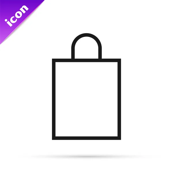 Línea negra Icono de bolsa de compras de papel aislado sobre fondo blanco. Firma del paquete. Ilustración vectorial — Vector de stock