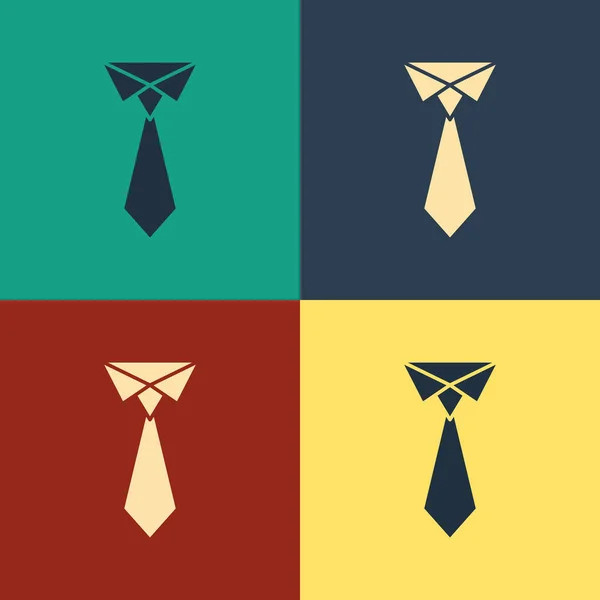 Icona cravatta colore isolata su sfondo colore. Cravatta e cravatta simbolo. Disegno in stile vintage. Illustrazione vettoriale — Vettoriale Stock
