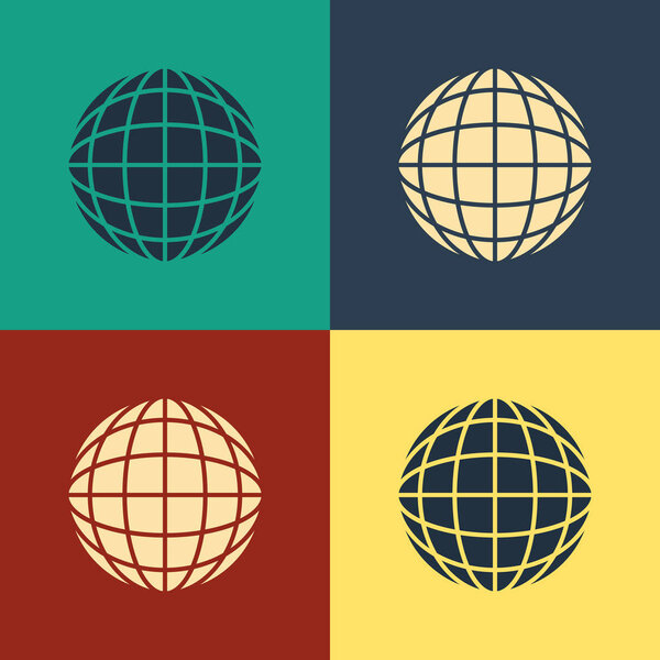 Color Earth globe icon isolated on color background. World or Earth sign. Global internet symbol. Geometric shapes. Vintage style drawing. Vector Illustration