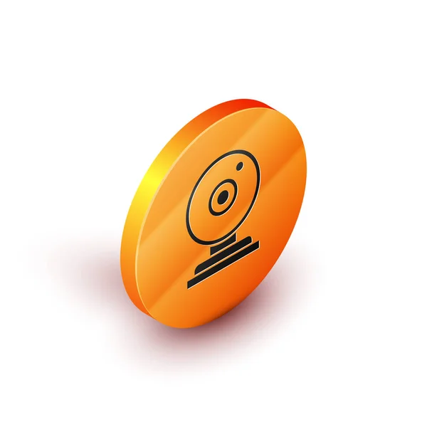 Isometrisches Web-Kamera-Symbol isoliert auf weißem Hintergrund. Chat-Kamera. Webcam-Symbol. Orangefarbener Kreis. Vektorillustration — Stockvektor