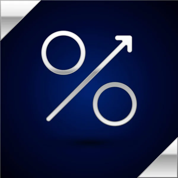 Plata Porcentaje hacia arriba icono de flecha aislado sobre fondo azul oscuro. Signo porcentual creciente. Ilustración vectorial — Archivo Imágenes Vectoriales