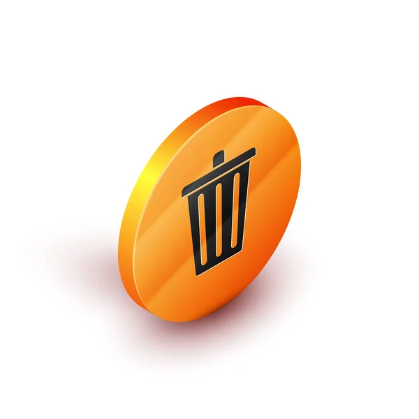 Isometric Trash can icon isolated on white background. Garbage bin sign. Recycle basket icon. Office trash icon. Orange circle button. Vector Illustration — Stock Vector