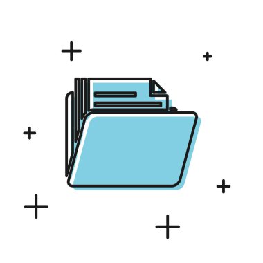 Beyaz arka planda yalıtılmış Siyah Belge klasör simgesi. Muhasebe bağlayıcı sembolü. Muhasebe yönetimi. Vektör İllüstrasyonu