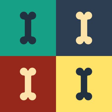 Renk arka planda izole Renk Köpek kemik simgesi. Evcil hayvan gıda sembolü. Vintage tarzı çizim. Vektör İllüstrasyonu