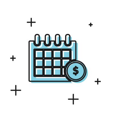 Siyah Mali takvim simgesi beyaz arka planda yalıtılmış. Yıllık ödeme günü, aylık bütçe planlaması, sabit dönem kavramı, kredi süresi. Vektör İllüstrasyonu