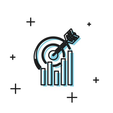 Grafik grafik simgesi beyaz arka planda yalıtılmış siyah hedef. Metin dosyası simgesini bildirin. Muhasebe işareti. Denetim, analiz, planlama. Vektör İllüstrasyonu