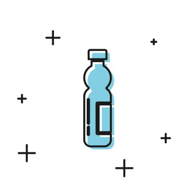 Beyaz arka planda izole edilmiş siyah su ikonu şişesi. Soda su içme tabelası. Vektör İllüstrasyonu