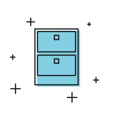 Siyah Arşiv kağıtları çekmece simgesi beyaz arka plan üzerinde izole. Belgelerle birlikte çekmece. Dosya dolabı çekmecesi. Ofis mobilyaları. Vektör İllüstrasyonu