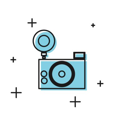 Beyaz arka planda yalıtılmış siyah fotoğraf makinesi simgesi. Foto kamera simgesi. Vektör İllüstrasyonu