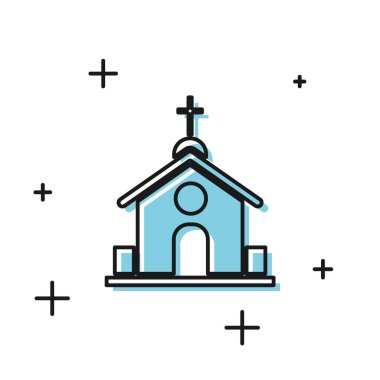 Siyah Kilise binası ikonu beyaz arka planda izole edilmiş. Hıristiyan Kilisesi. Kilisenin dini. Vektör İllüstrasyonu