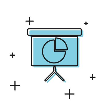 Grafik, zamanlama, grafik, diyagram, infografik, pasta grafik simgesi beyaz arka plan üzerinde izole ile Siyah Sunum mali iş kurulu. Vektör İllüstrasyonu