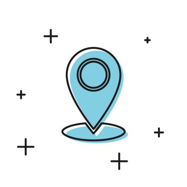 Beyaz arka planda yalıtılmış Siyah Harita pin simgesi. Navigasyon, işaretçi, yer, harita, gps, yön, yer, pusula, iletişim, arama konsepti. Vektör İllüstrasyonu