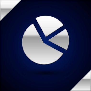 Koyu mavi arkaplanda izole edilmiş Gümüş Pasta grafiği bilgi simgesi. Diyagram çizelgesi. Vektör İllüstrasyonu