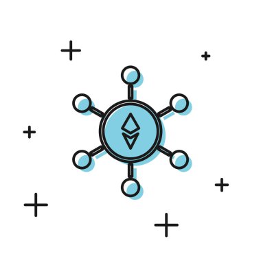 Siyah Blockchain teknolojisi Ethereum Eth simgesi beyaz arka plan üzerinde izole. Soyut geometrik blok zincir ağ teknolojisi iş. Vektör İllüstrasyonu
