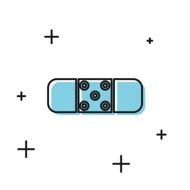 Siyah Bandaj alçı simgesi beyaz arka plan üzerinde izole. Tıbbi alçı, yapışkan bandaj, esnek kumaş bandajı. Vektör İllüstrasyonu