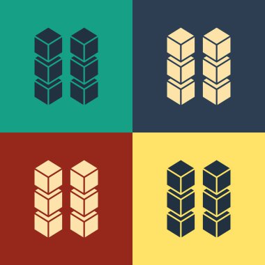 Renk arka planda yalıtılmış Renk Blockchain teknolojisi simgesi. Kripto para birimi verileri. Soyut geometrik blok zincir ağ teknolojisi iş. Vintage tarzı çizim. Vektör İllüstrasyonu