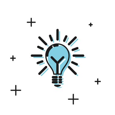 Işınlar parlaklık ve fikir simgesi kavramı ile Siyah Ampul beyaz arka plan üzerinde izole. Enerji ve fikir sembolü. İlham kavramı. Vektör İllüstrasyonu