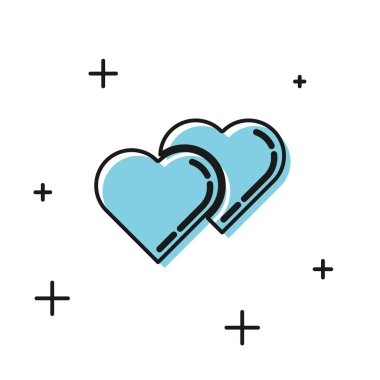 Siyah İki Bağlantılı Kalpler simgesi beyaz arka planda izole. Romantik sembol bağlantılı, katılmak, tutku ve düğün. Sevgililer günü sembolü. Vektör İllüstrasyonu