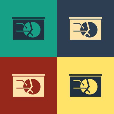 Renk arka planda yalıtılmış grafik grafik simgesi ne renk kartı. Metin dosyası simgesini bildirin. Muhasebe işareti. Denetim, analiz, planlama. Vintage tarzı çizim. Vektör İllüstrasyonu