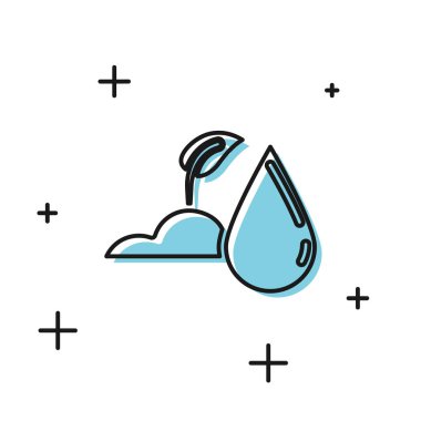 Siyah Sulama filiz ikonu beyaz arka plan üzerinde izole. Tohum ve fide. Sulama sembolü. Yaprak doğası. Vektör İllüstrasyonu