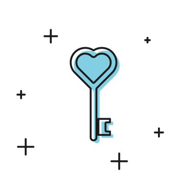 Beyaz arka planda yalıtılmış kalp şekli simgesinde Siyah Anahtar. Vektör İllüstrasyonu